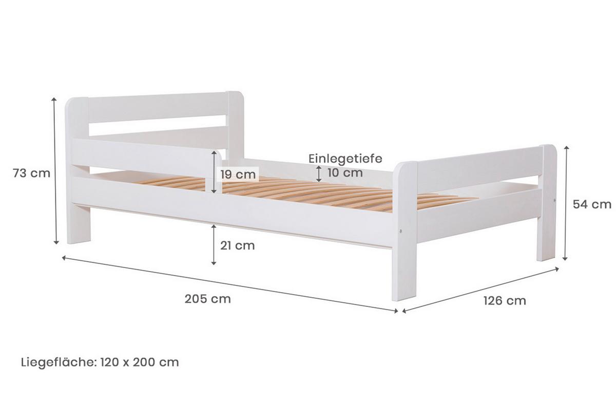 Bett Bennet Weiß Inkl. Absturzsicherung, 120x200 Cm - Weiß, MODERN, Holz/Textil (120/200cm) - MID.YOU