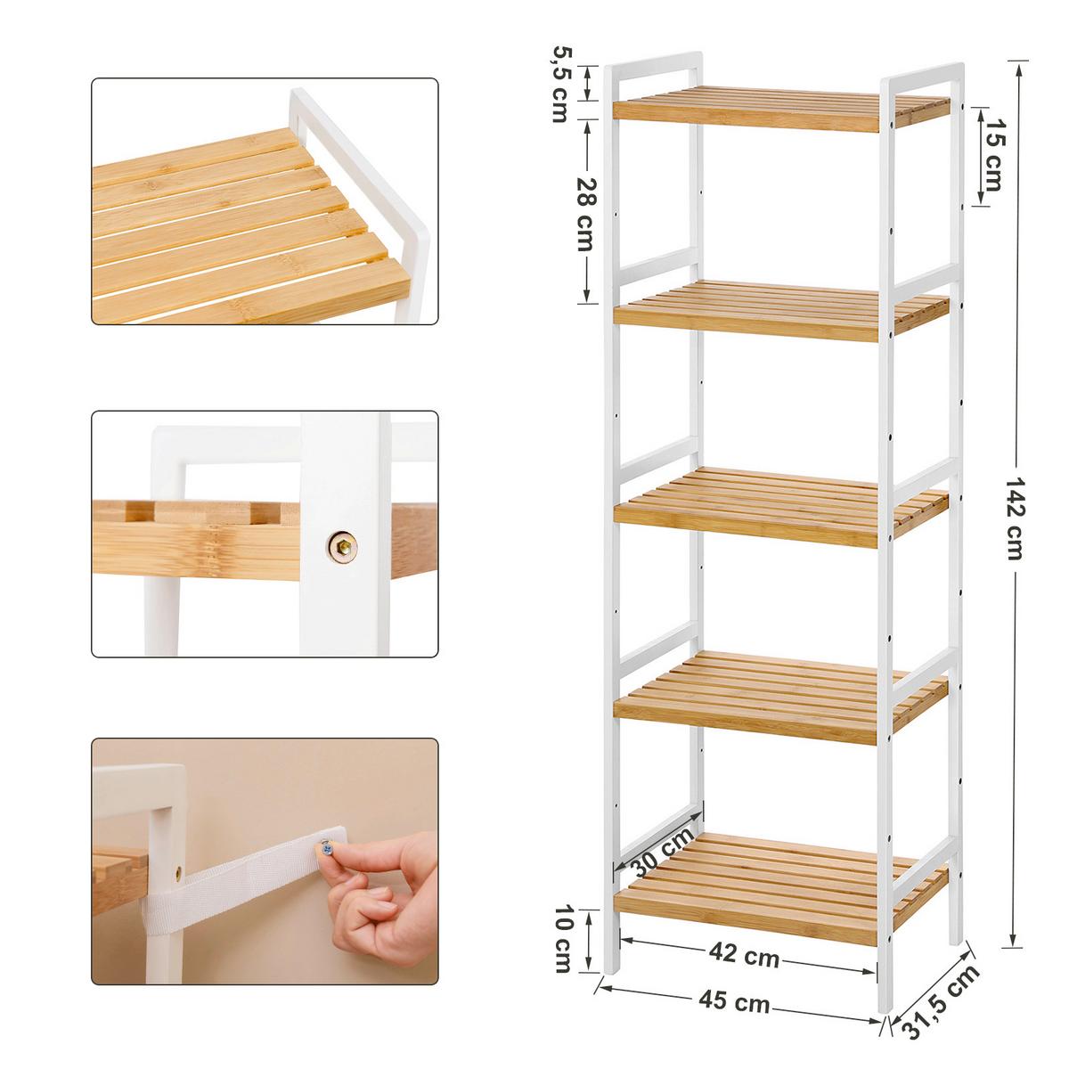 Bamboo Shelf Naturfarben/Weiß B: 45 cm - Weiß/Naturfarben, Basics, Naturmaterialien (45/142/31,5cm)
