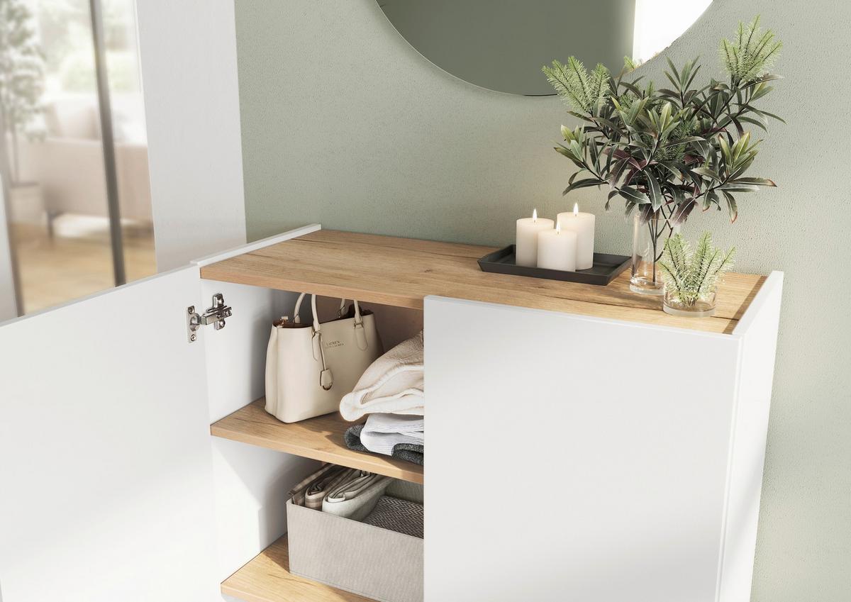 Garderobe Alviano Weiß/Eiche Dekor 3-Teilig - Eichefarben/Weiß, Design, Glas/Holzwerkstoff (104/200/33cm) - Germania