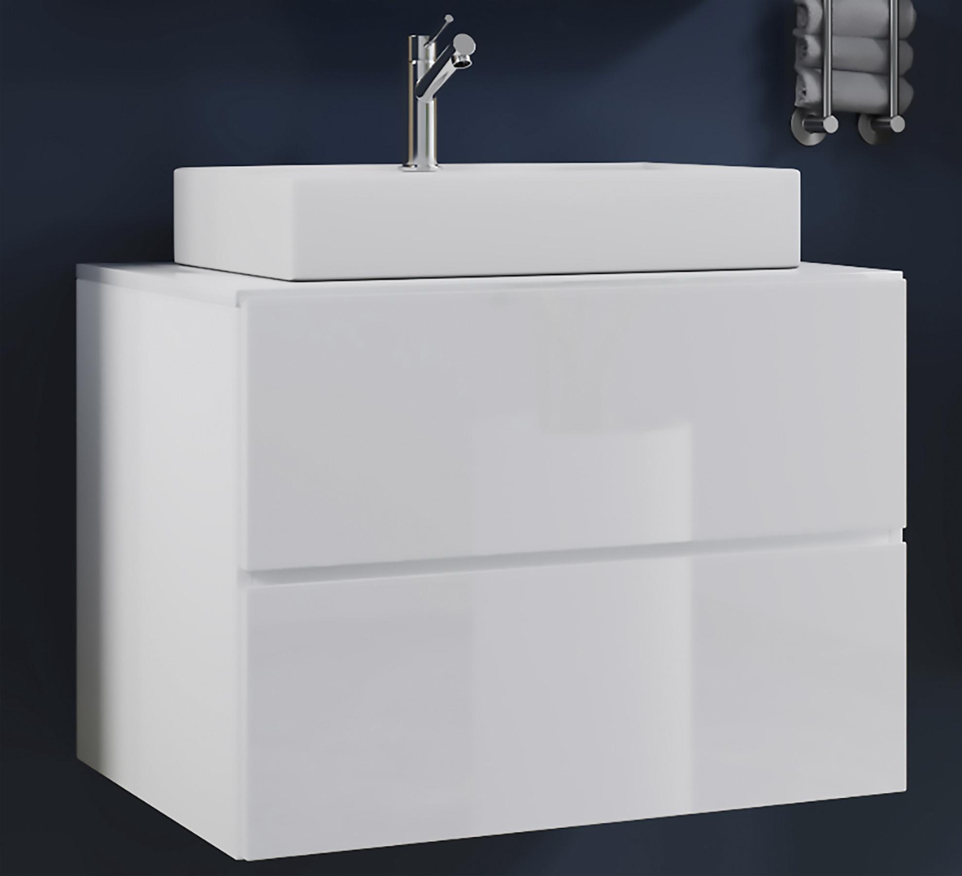 Waschbecken mit Unterschrank B: 60 cm Weiß - Weiß, MODERN, Keramik/Holzwerkstoff (60cm) - MID.YOU
