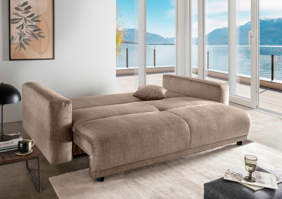 Schlafsofa Longo, Hellbraun 245 Cm - Hellbraun/Schwarz, MODERN, Textil (245/86/126cm) - Livetastic