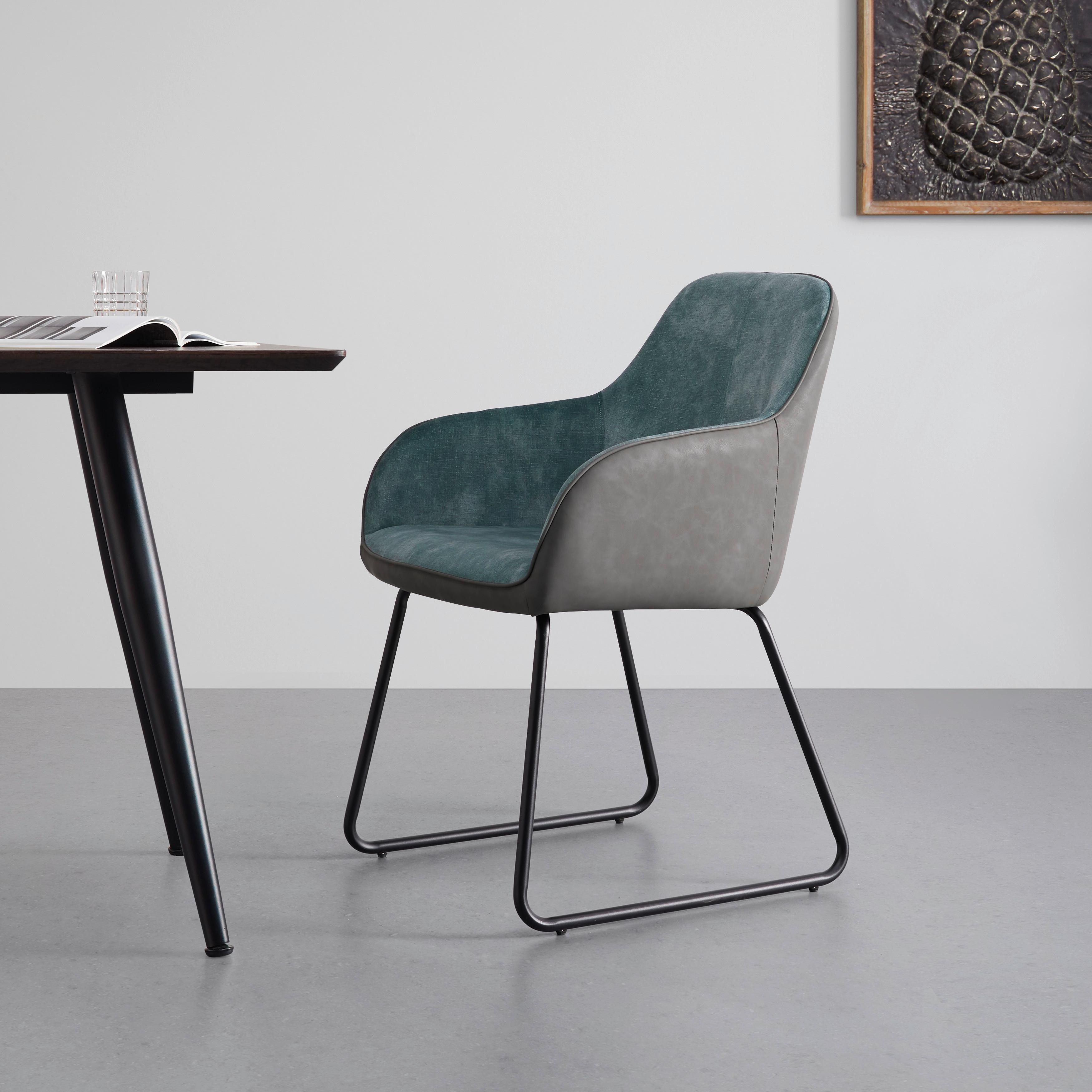 Stolička s podrúčkami DAJA zelená/sivá - čierna/sivá, Modern, kov/drevo (56/85/62cm) - Bessagi Home