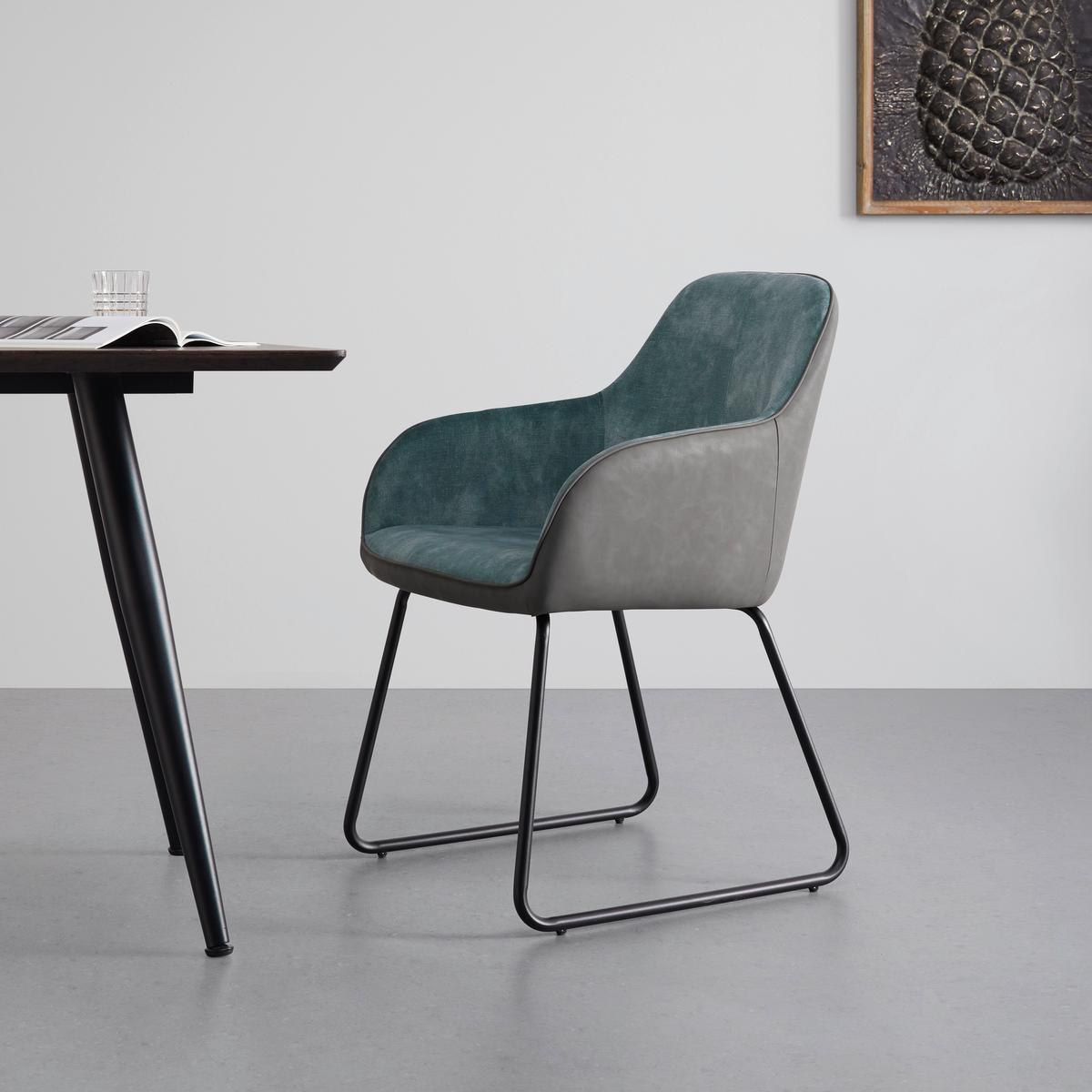 Stolička s podrúčkami DAJA zelená/sivá - čierna/sivá, Modern, kov/drevo (56/85/62cm) - Bessagi Home