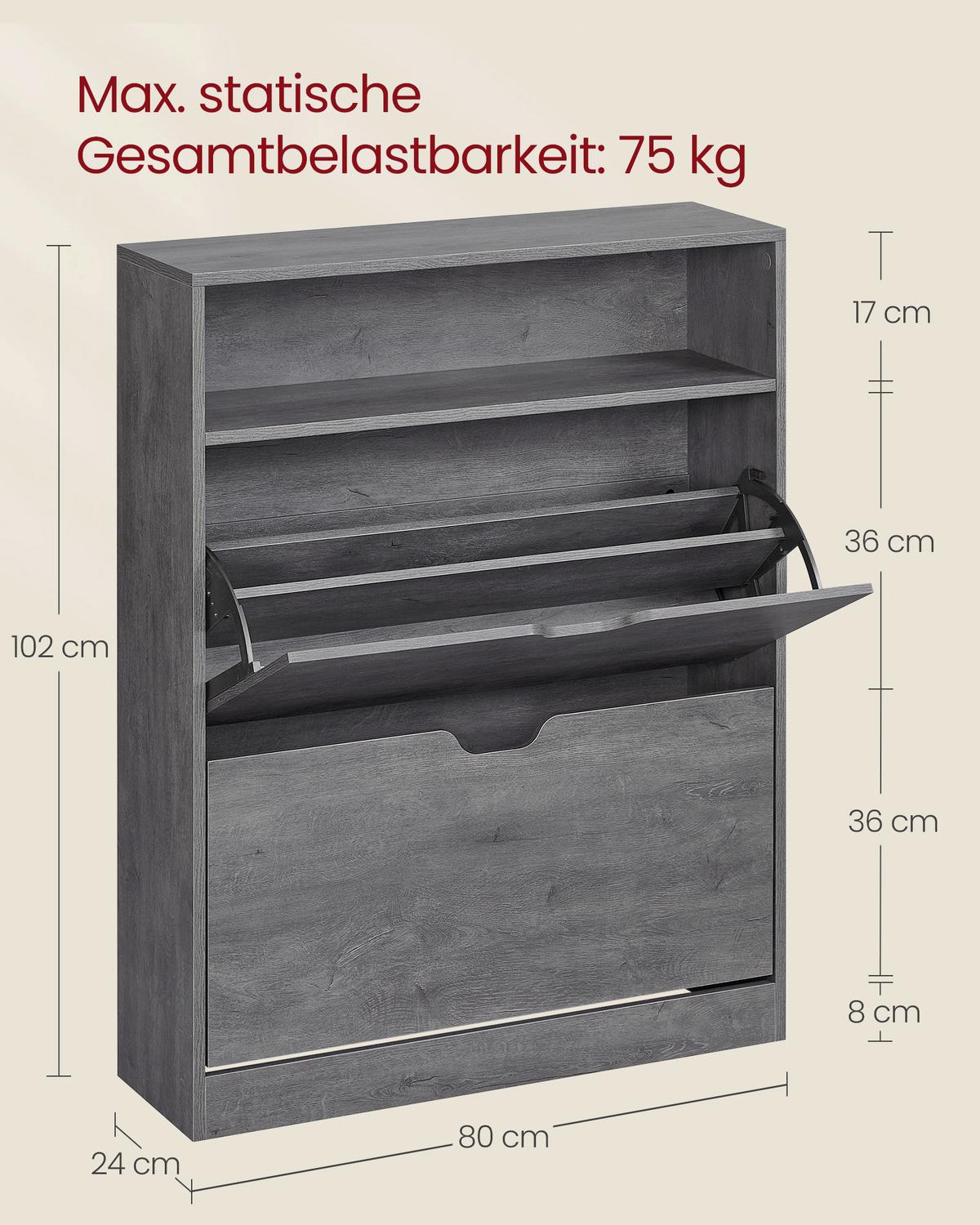 VYKLÁPĚCÍ BOTNÍK SHOE CABINET - šedá, Moderní, kompozitní dřevo (80/102/24cm) - MID.YOU