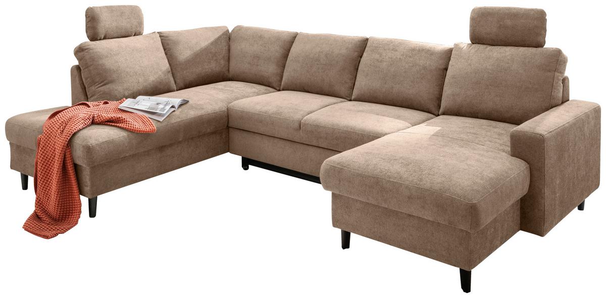 Wohnlandschaft Passione Hellbraun U: 200x305x153 cm - Hellbraun/Schwarz, MODERN, Textil (200/305/153cm) - Livetastic