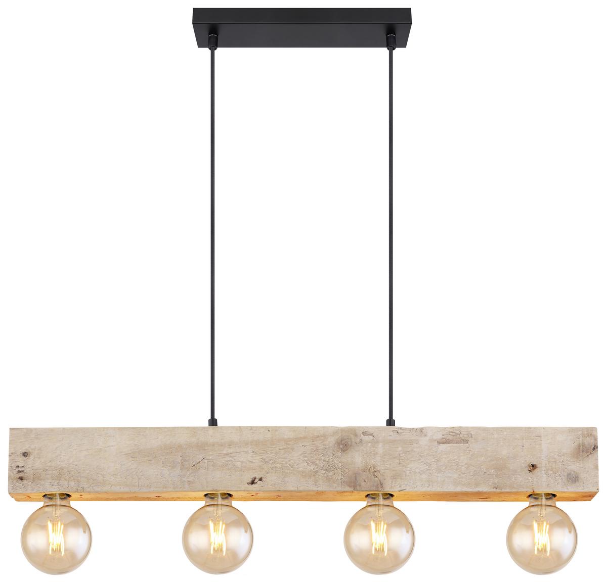 Hängeleuchte Adalie H: 120 Cm 4-Flammig - Dunkelbraun/Schwarz, Natur, Holz/Textil (80/6/120cm) - Globo