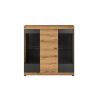 Highboard Soleto Graphit-/Eichefarben B: 140cm - Eichefarben/Schwarz, Design, Glas/Holzwerkstoff (140/141/35cm) - MID.YOU