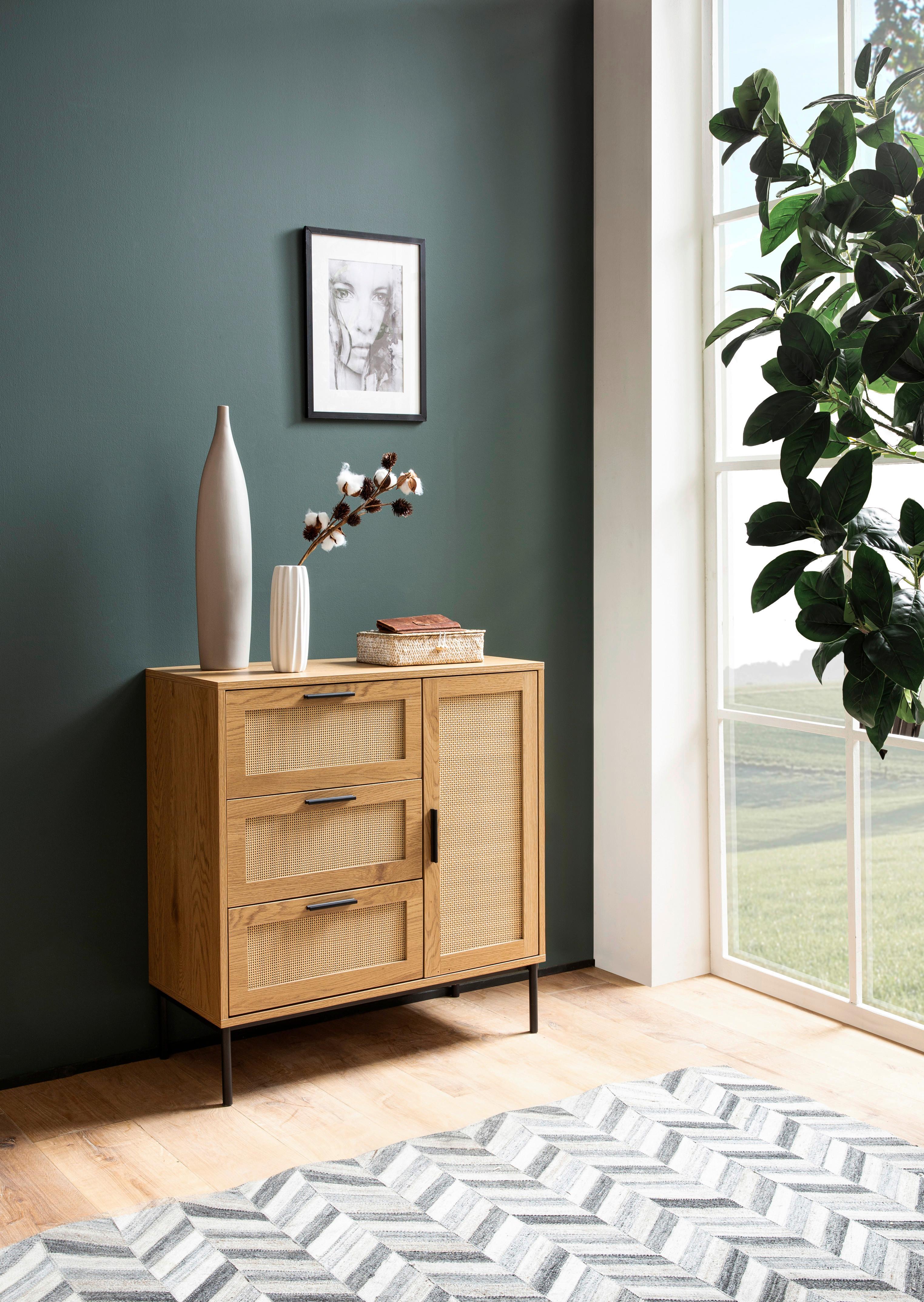 Kommode Eichefarben Dekor B: 80 cm - Eichefarben/Schwarz, Design, Holzwerkstoff (80/82/36cm) - MID.YOU