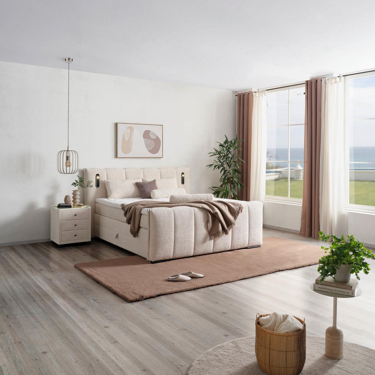 Boxspringbett Elysia Inkl. Matratze 160x200 - Beige/Schwarz, Trend, Holz/Holzwerkstoff (160/200cm) - Luca Bessoni