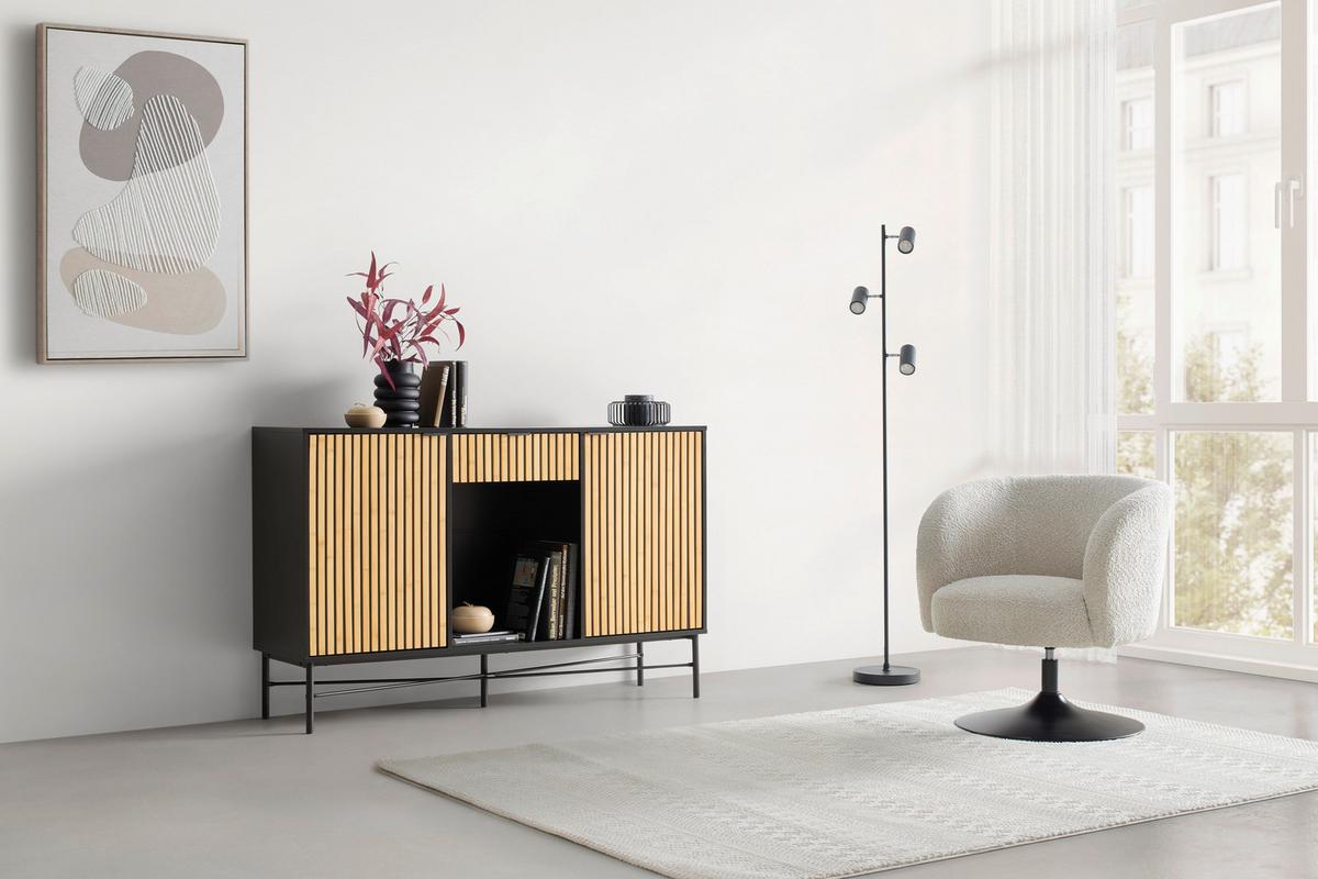 ŠIROKÁ KOMODA MADRID -EXKLUSIV- - černá/přírodní barvy, Moderní, kov/dřevo (143/90/40cm) - Mömax
