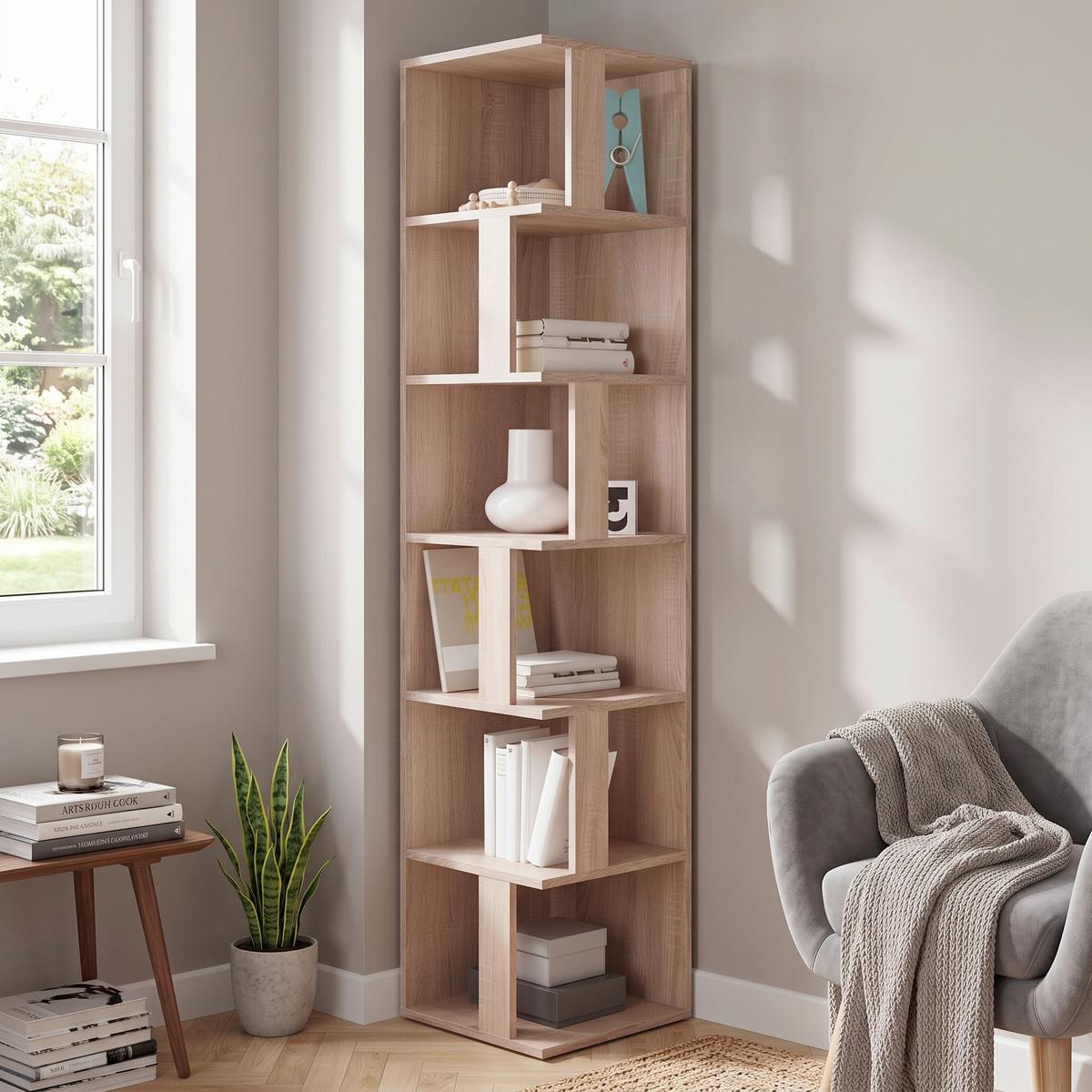 Eckregal Corner Shelf 38 cm Eiche Dekor - Sonoma Eiche, Basics, Holzwerkstoff (38/186/38cm) - MID.YOU