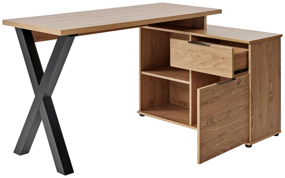 Eckschreibtisch Mit Stauraum B 140cm H 76cm Club, Eichefarbe - Eichefarben, MODERN, Holzwerkstoff (140/95/76cm) - Livetastic
