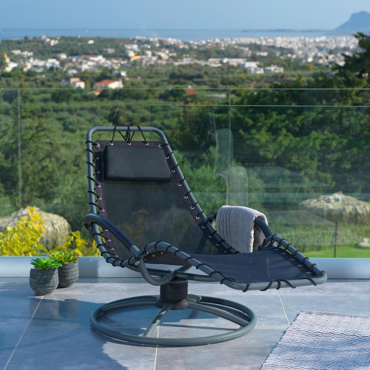 Bäderliege Sunny Stahl, Textilene Mit Kissen - Schwarz, MODERN, Textil/Metall (168/77/85cm) - Luca Bessoni