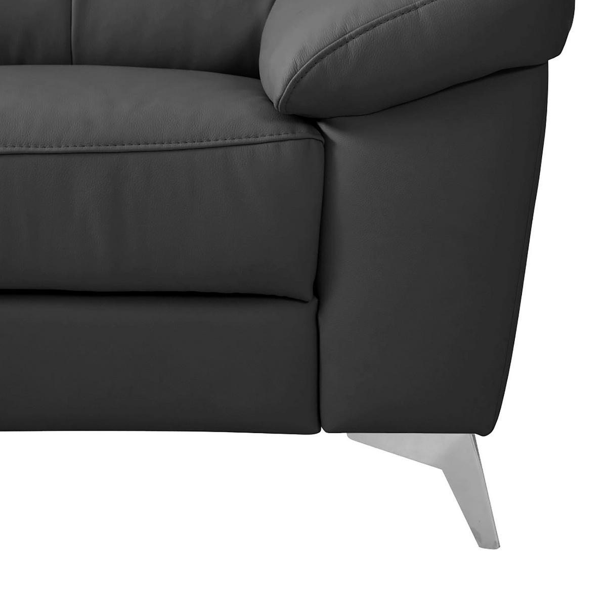 Ecksofa Luna Teilleder Schwarz 194x242 - Chromfarben/Schwarz, Design, Leder/Textil (194/242cm) - Livetastic