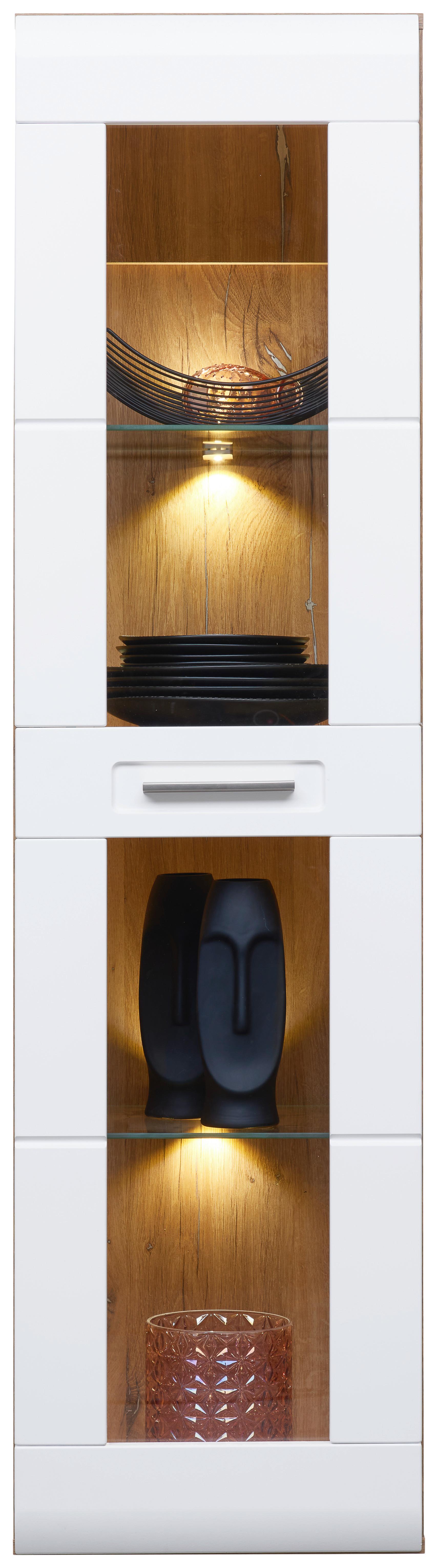 Hängevitrine Auris B: 40,3 cm Eiche Dekor/Weiß - Weiß, MODERN, Glas/Holzwerkstoff (40,3/153,4/37,1cm) - Luca Bessoni