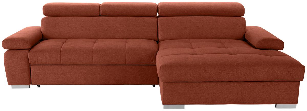 Ecksofa Mit Bettkasten Perry Rostfarben 292x183 Cm - Rostfarben/Silberfarben, Design, Textil (292/183cm) - Livetastic