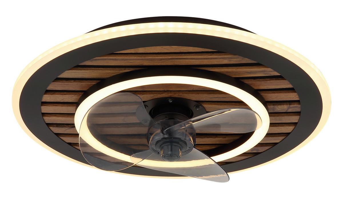 Deckenventilator Trevino Opal Schwarz Braun Grau D:49cm - Dunkelbraun/Opal, KONVENTIONELL, Kunststoff/Metall (49/13cm) - Globo