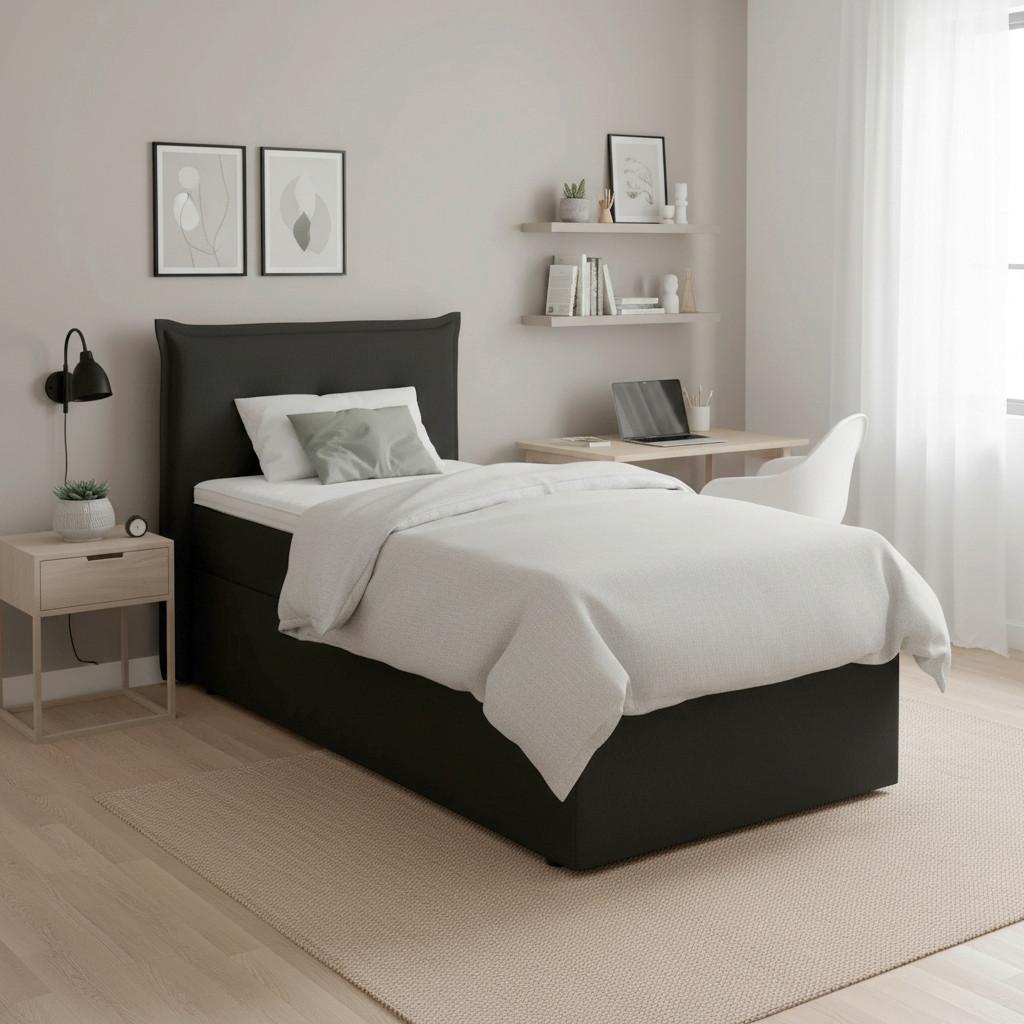 Boxspringová postel POLO 90x200, tmavě šedá - černá/tmavě šedá, Moderní, dřevo/textil (90/200cm) - Bessagi Home