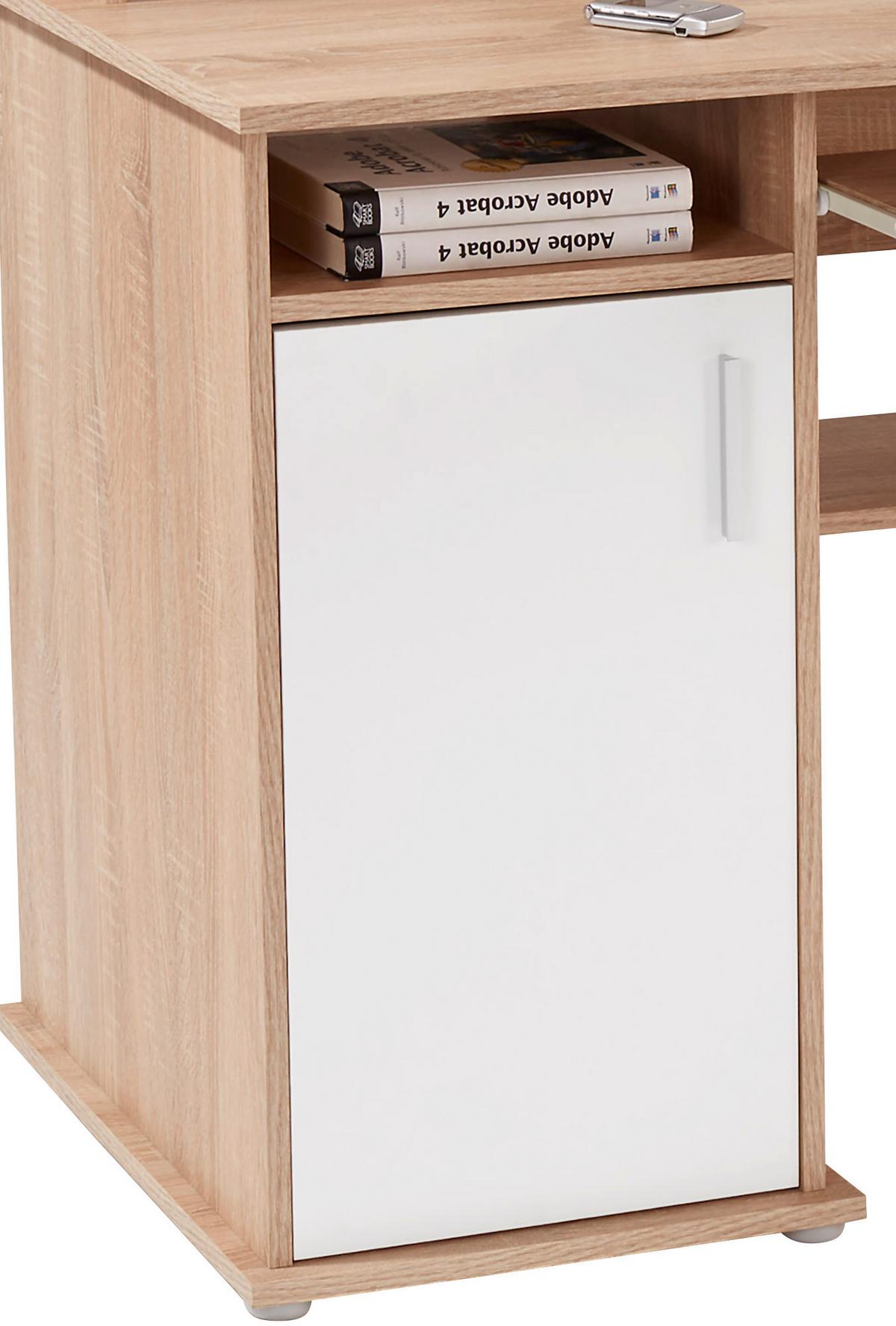 Schreibtisch Mit Stauraum + Tastaturauszug B 160cm Thema2 - Weiß/Sonoma Eiche, MODERN, Holzwerkstoff/Kunststoff (160/153,4cm)