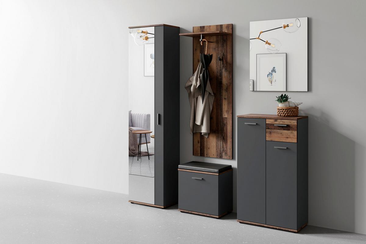 Garderobe Jakob 5-Teilig Alteiche/Anthrazit B: 49 cm - Alteiche/Anthrazit, Design, Glas/Holzwerkstoff (49/196/30cm) - MID.YOU