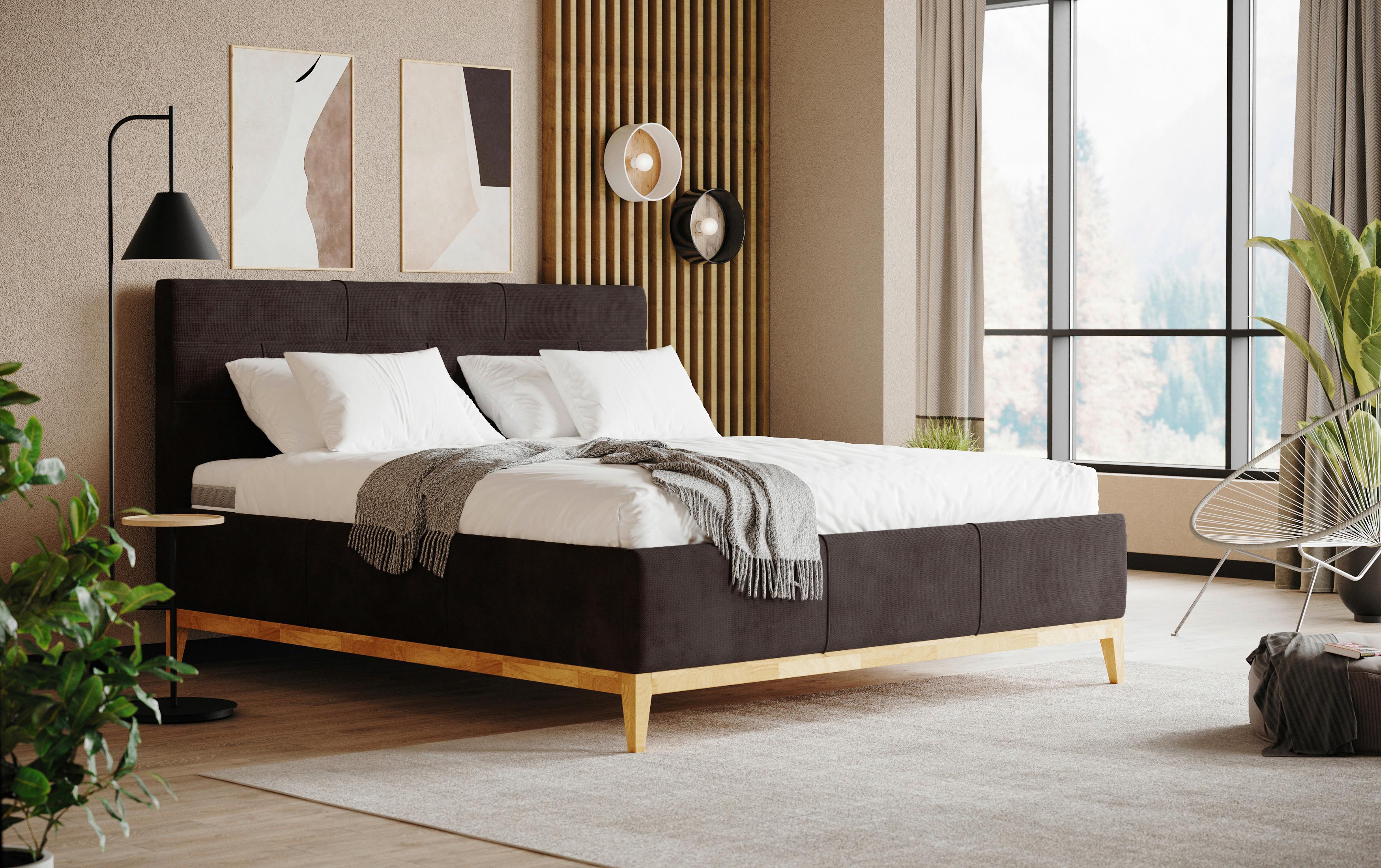 Kárpitozott Ágy Jupiter H3/h3, 160/200cm - sötétbarna/bükkszínű, Modern, faalapú anyag/textil (160/200cm) - MID.YOU