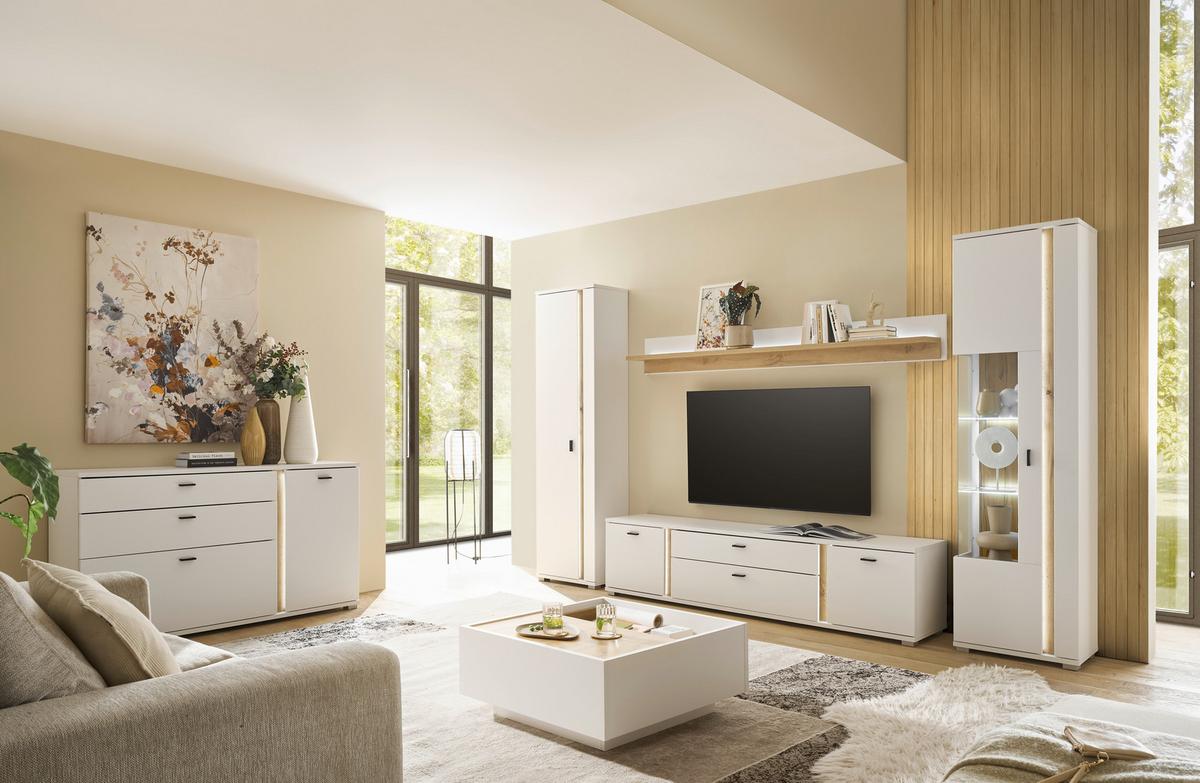 Couchtisch Long Island Weiß/Eiche Wotan B: 75 cm - Eiche Wotan/Weiß, Design, Holzwerkstoff (75/34/75cm) - MID.YOU