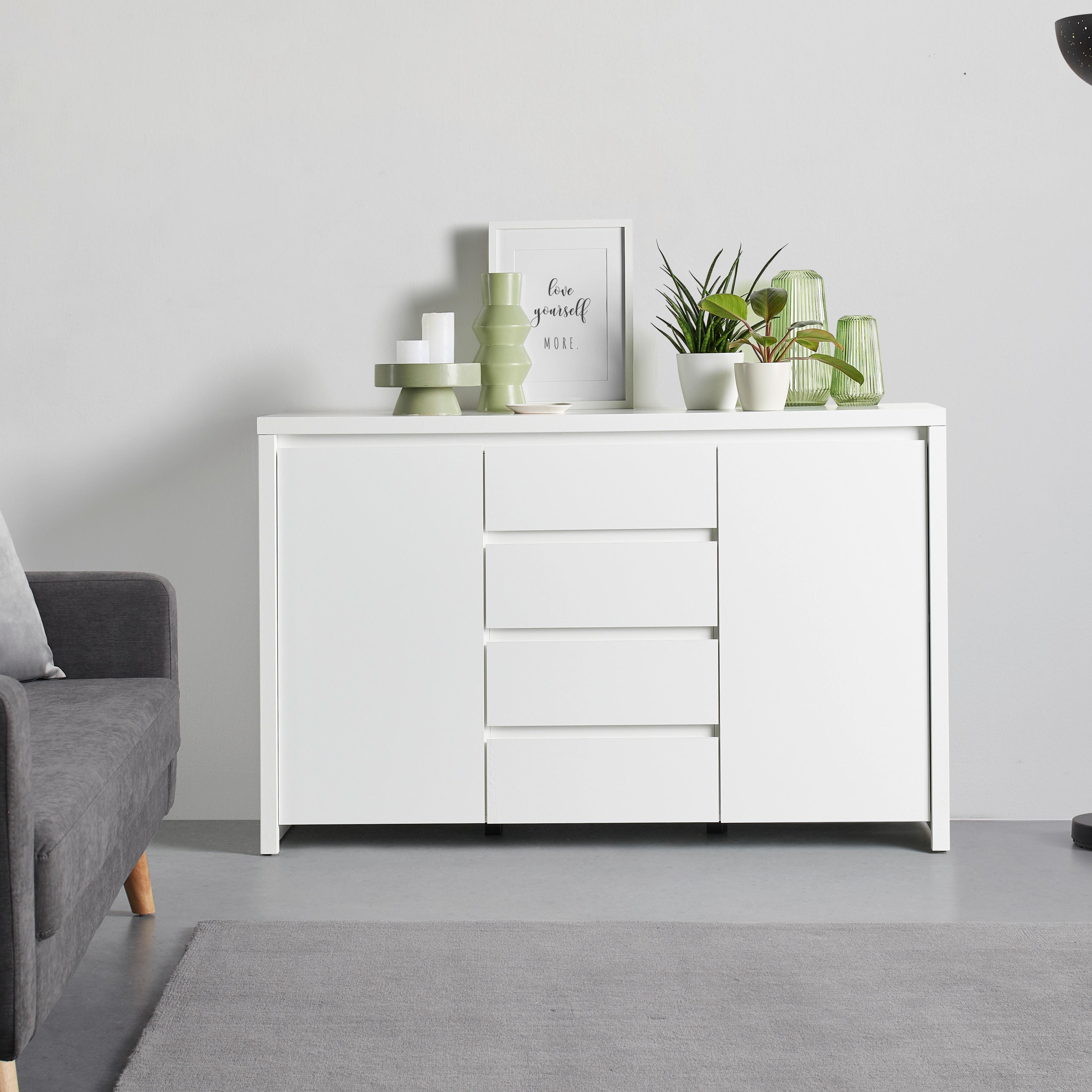 Široká komoda Larios, š: 143 cm - biela, Modern, kompozitné drevo (143/91/40cm) - Mömax