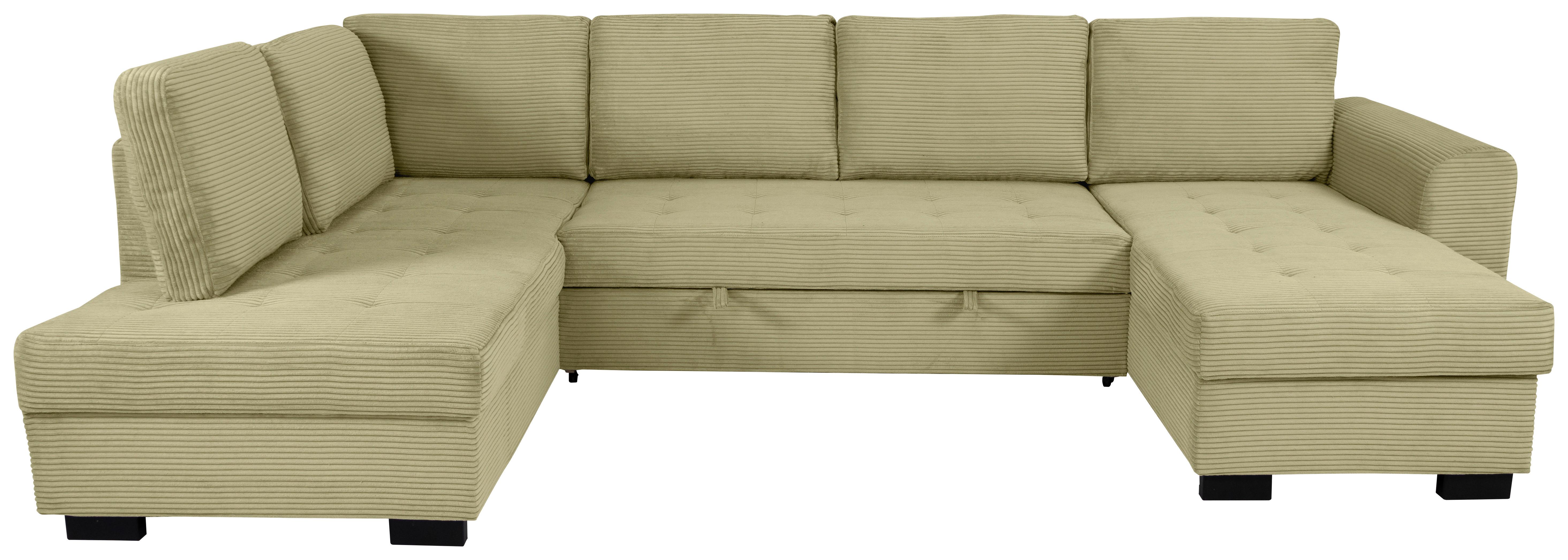 Souprava U MALTE, levá, světle zelený manšestr - černá/světle zelená, Moderní, textil/plast (178/305/155cm) - Based