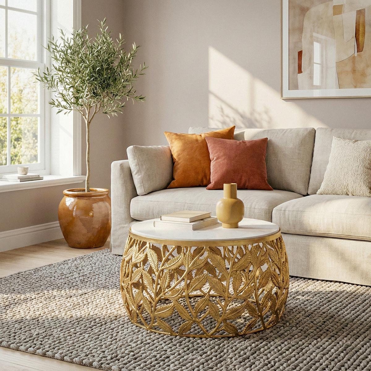 COUCHTISCH Goldfarben/Weiß L: 60cm - Goldfarben/Weiß, Design, Stein/Metall (60/60/33cm) - MID.YOU