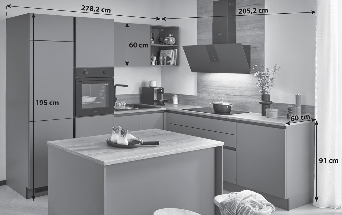 ECKKÜCHE WIN MIT INSEL - Eichefarben/Anthrazit, MODERN, Holzwerkstoff (278,2/205,2cm) - Express-Kuechen