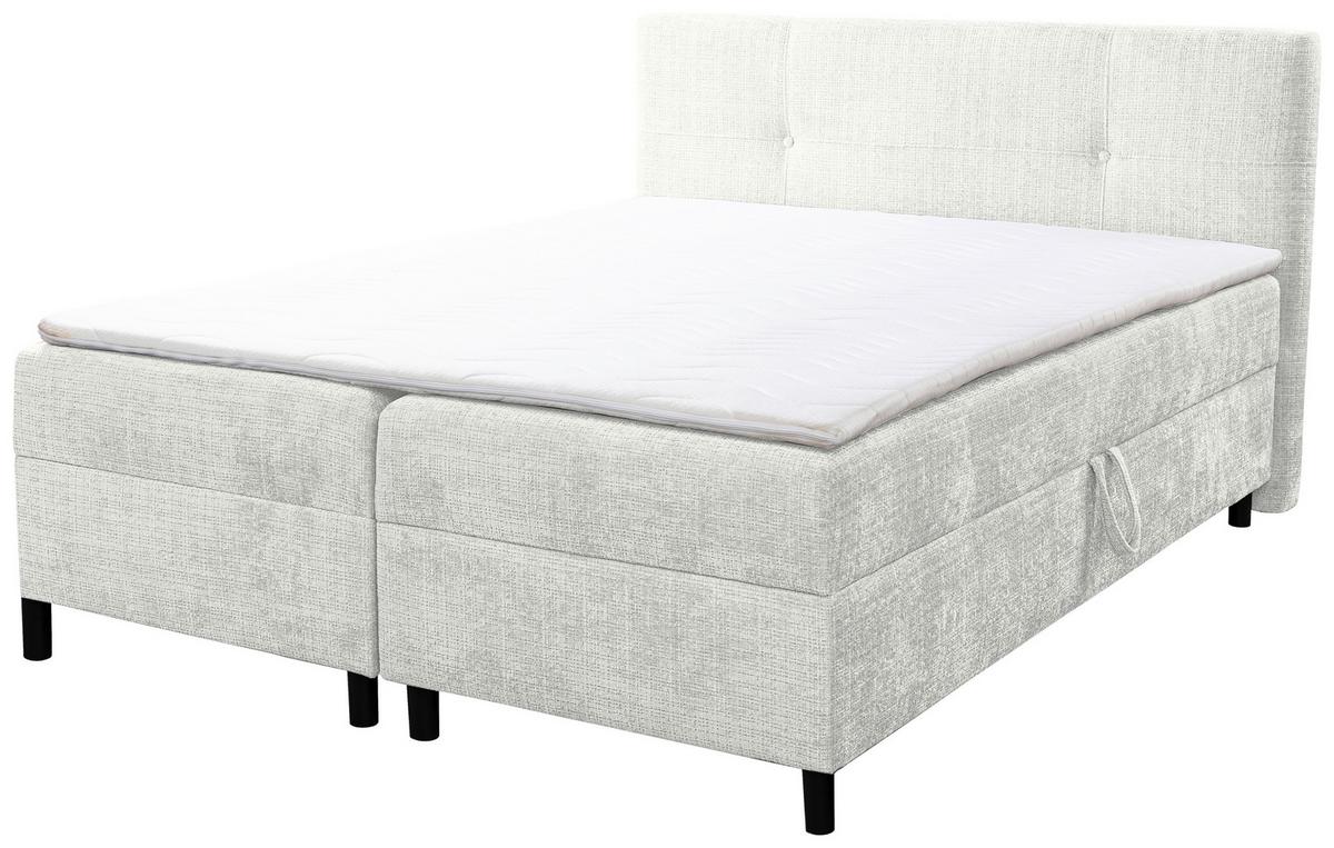 Boxbett mit Bettkasten Haga Creme 180x200 cm - Creme/Schwarz, MODERN, Holz/Kunststoff (180/200cm) - MID.YOU