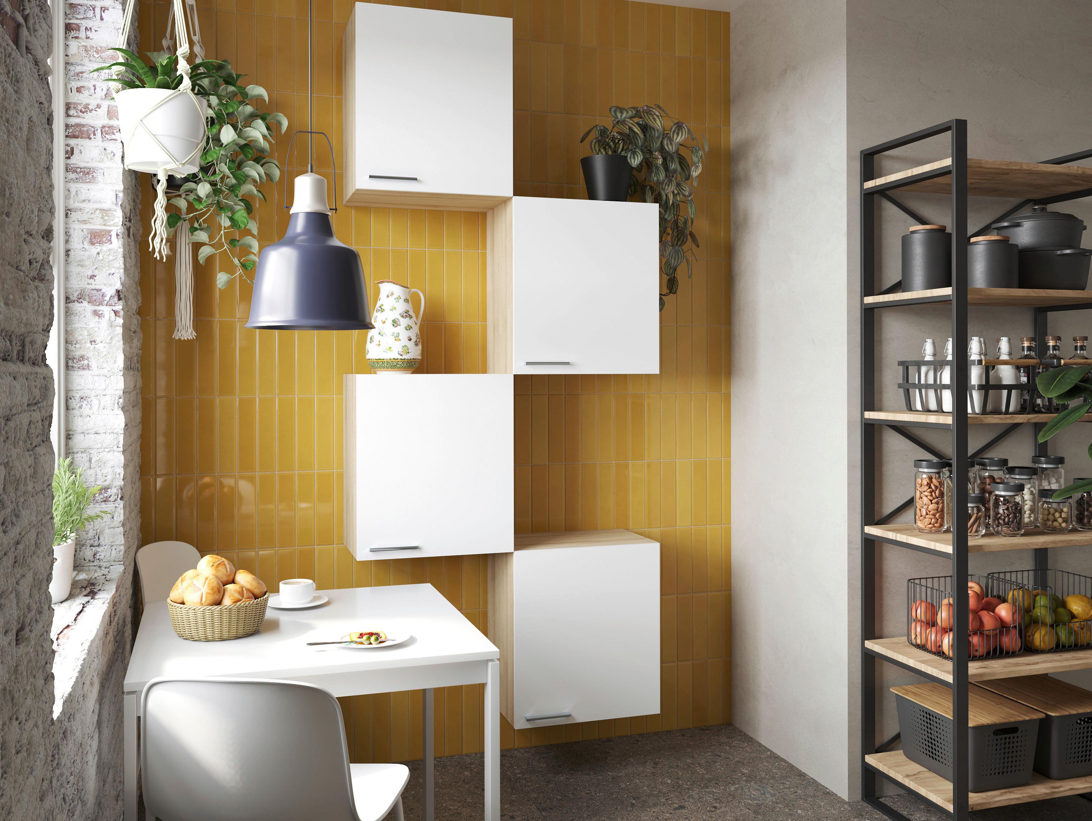 Küchenoberschrank Merle Weiß/Eiche Dekor B:100cm - Eichefarben/Weiß, Basics, Holzwerkstoff (100/224,4/34,6cm) - Respekta