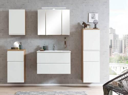 Waschbecken mit Unterschrank Varese B:80cm Eiche Dekor/Weiß - Eiche Wotan, MODERN, Holzwerkstoff/Stein (80cm) - Held