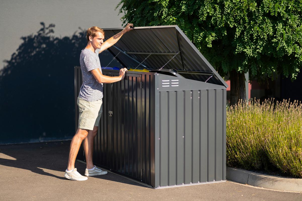 Box na odpadkové koše 240l, kov, 7x3 - tmavě šedá, Basics, kov (235/131/100cm)