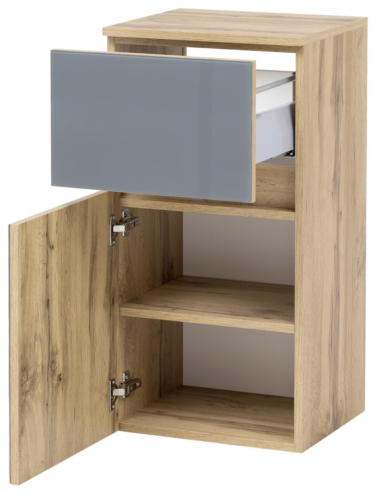 Unterschrank grifflos Helsinki B: 40cm Grau/Eiche Dekor - Eichefarben/Silberfarben, KONVENTIONELL, Glas/Holzwerkstoff (40/79/35cm) - Held