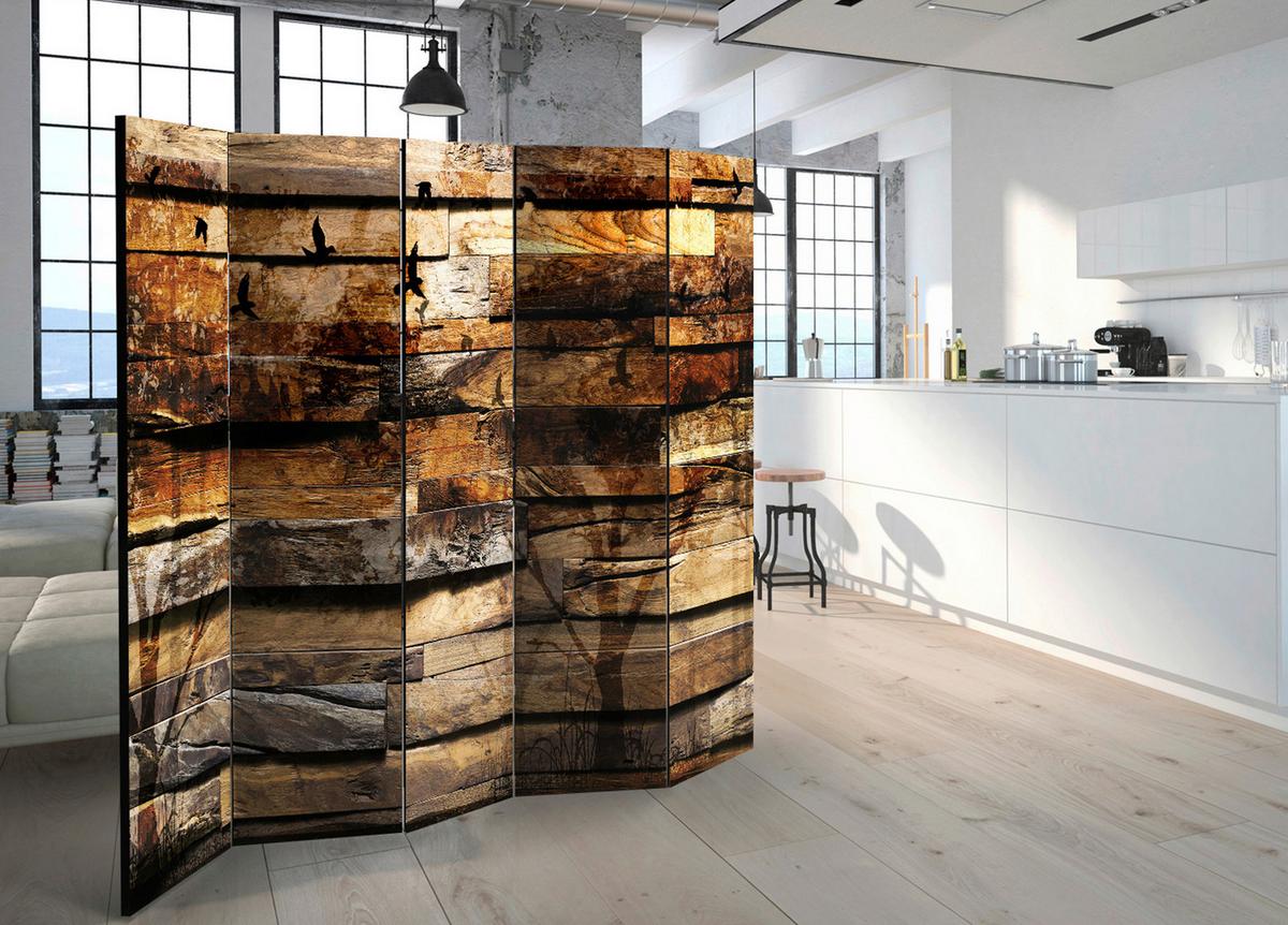 Paravent Braun Schwarz B: 225 cm - Schwarz/Braun, Basics, Holz/Textil (225/172/3cm) - artgeist