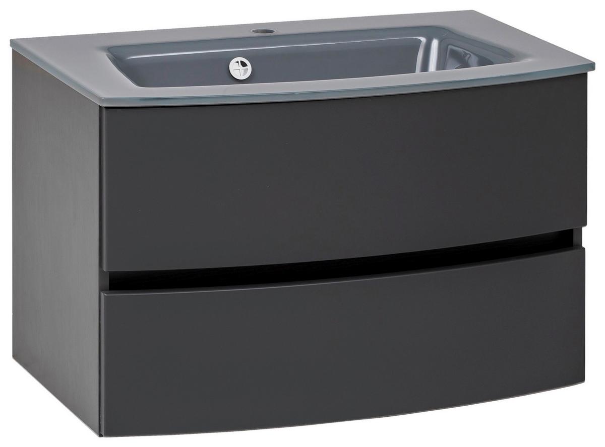 Waschbecken mit Unterschrank Kopenhagen B: 80 cm Grau - Graphitfarben/Grau, KONVENTIONELL, Glas/Holzwerkstoff (80cm) - Held