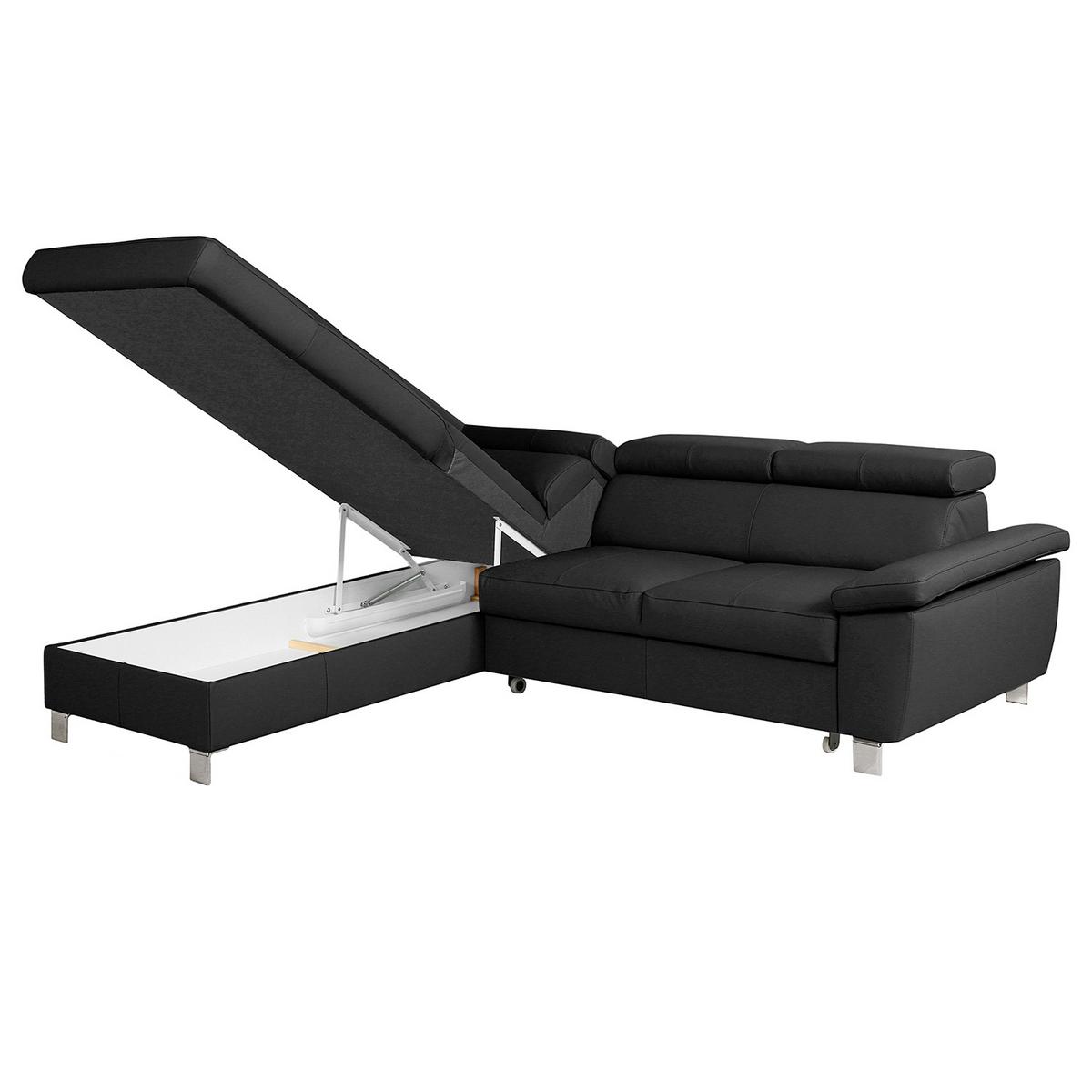 Ecksofa Lugano Teilleder Schwarz 208x248 - Chromfarben/Schwarz, Design, Leder/Textil (208/248cm) - Livetastic