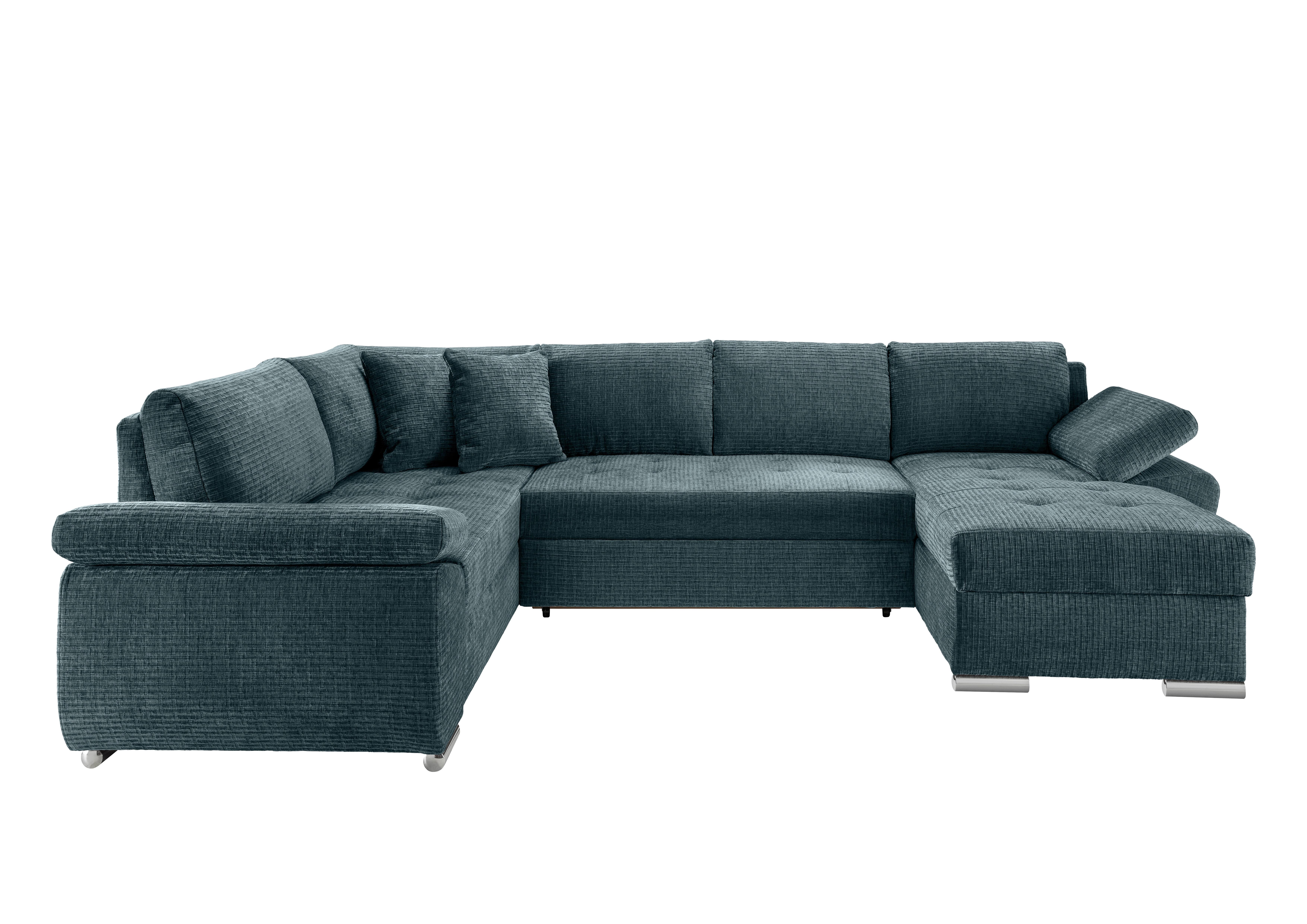 Wohnlandschaft Terana Blau mit Schlaffunktion, Mikrofaser - Chromfarben/Blau, KONVENTIONELL, Textil (219/305/157cm) - Livetastic