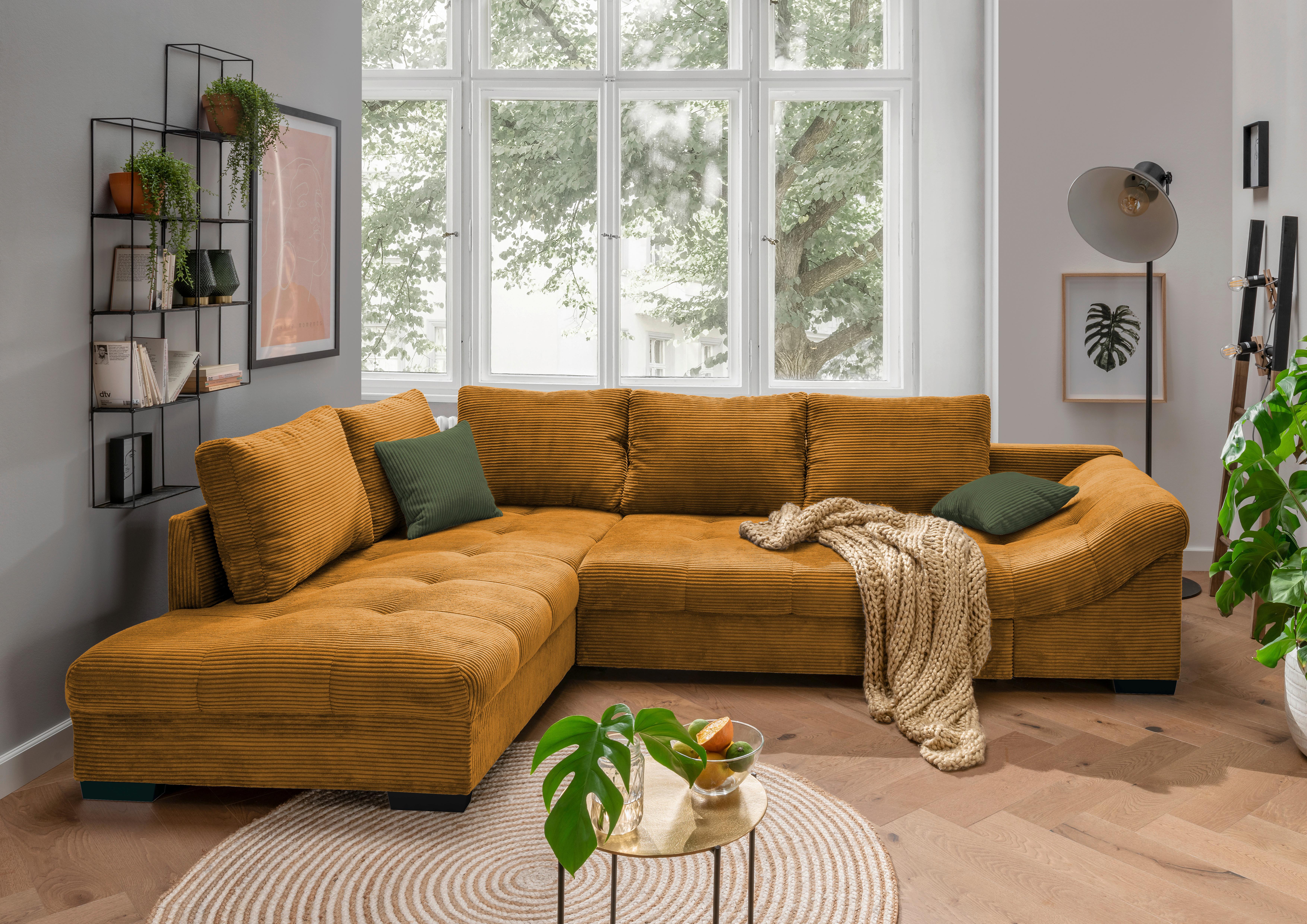 Rohová sedačka ALVITO, ľavá, koňakový menčester - čierna/tmavozelená, Design, drevo/textil (202/298cm) - MID.YOU