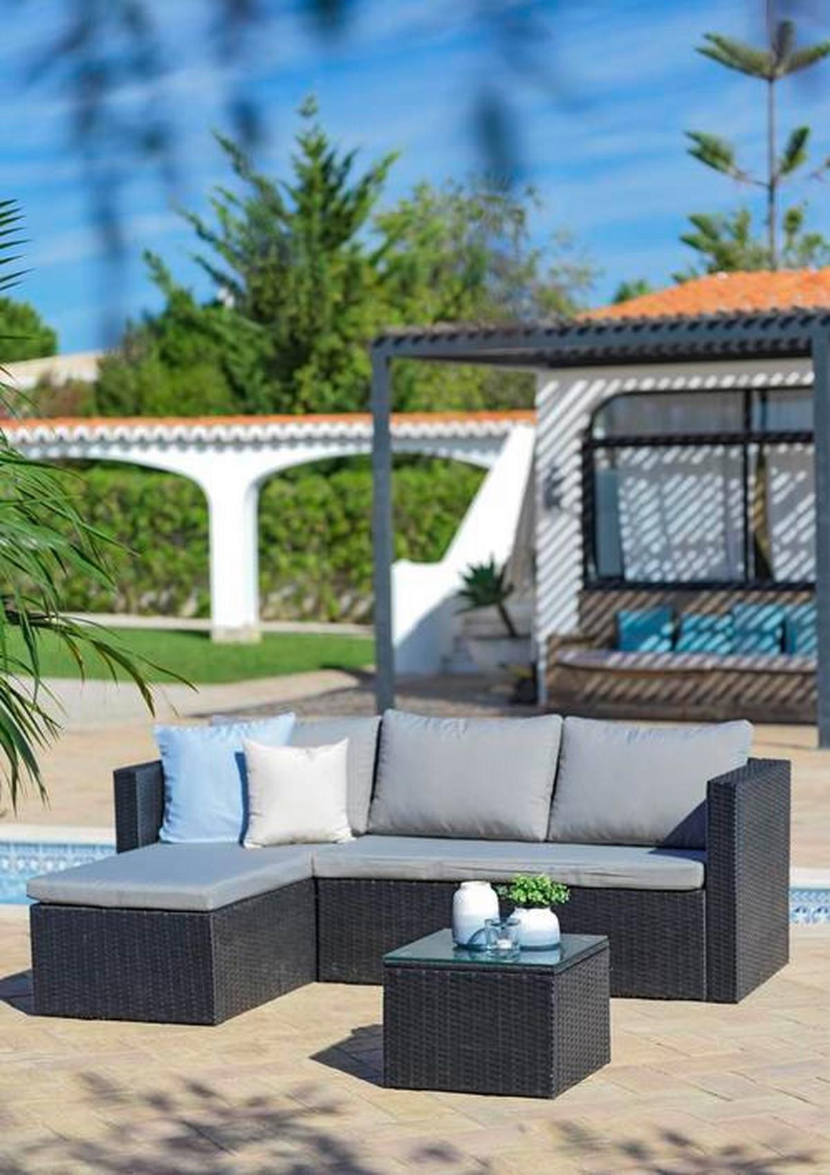 Lounge-garnitúra Sky - fekete/sötétszürke, Modern, műanyag/Üveg (137/198cm) - Ondega