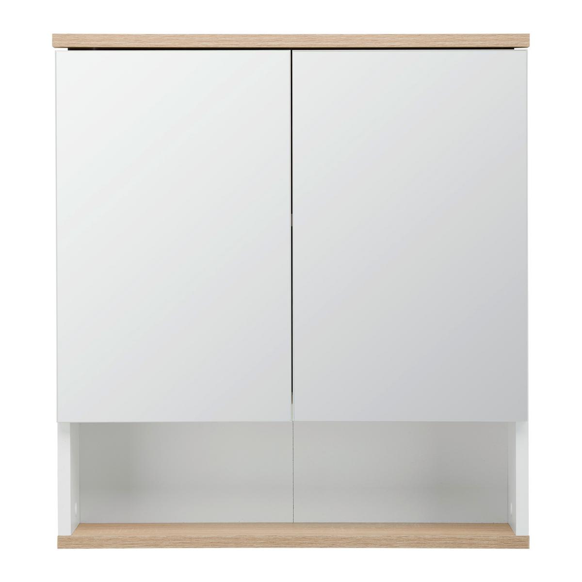 Spiegelschrank Yasmin 2-türig Bht: 60x65x13,9cm Offenes Fach - Eichefarben/Weiß, Basics, Glas/Holzwerkstoff (60/65/13,9cm) - MID.YOU