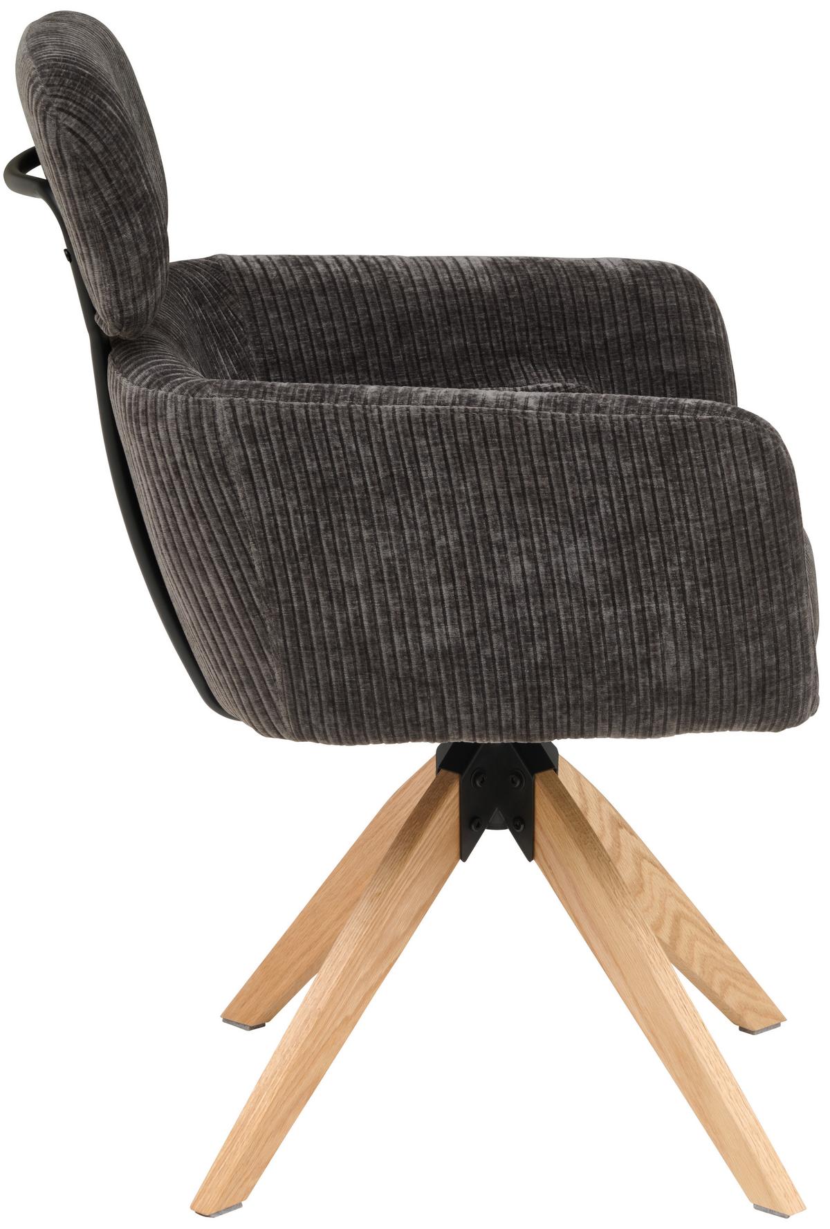 Armlehnstuhl Mattis Cord Anthrazit, B: 60 cm - Anthrazit/Naturfarben, KONVENTIONELL, Holz/Textil (60/90/69cm) - Livetastic