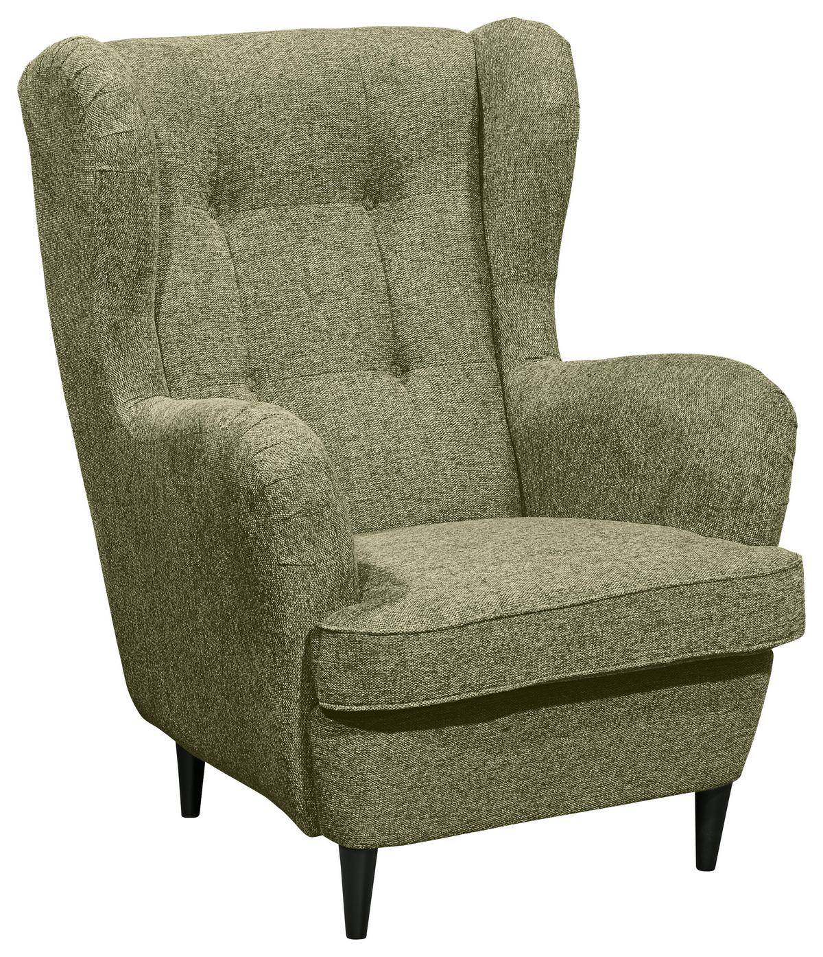 Ohrensessel Oskar Webstoff Olivefarben - Schwarz/Olivgrün, Basics, Holzwerkstoff/Textil (78/102/98cm) - MID.YOU
