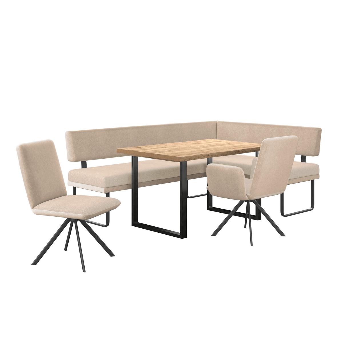 Eckbank Kian Webstoff Creme, S: 233x164cm - Creme/Schwarz, Trend, Textil/Metall (233/164cm)