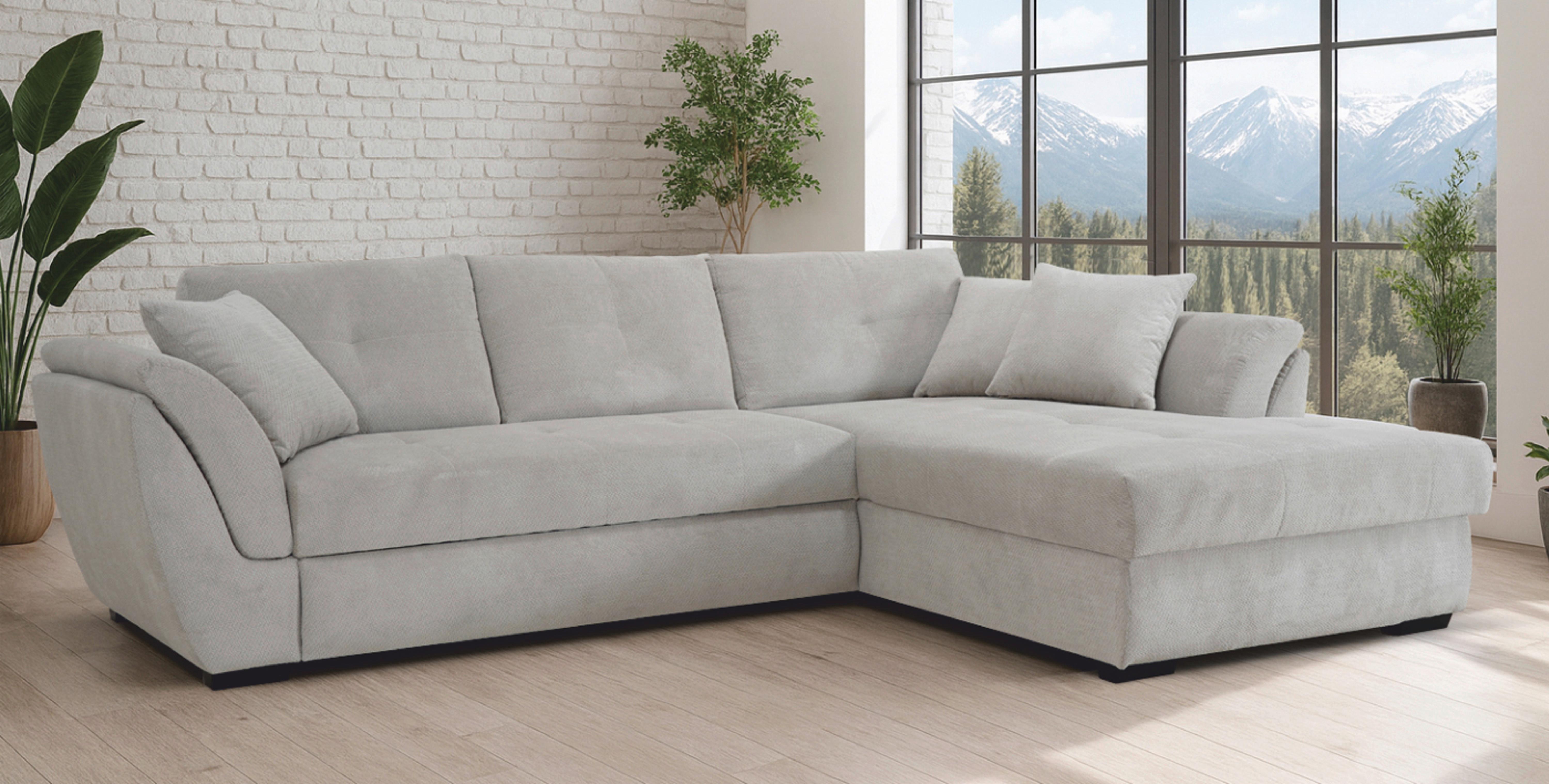 Ecksofa Berisso New Greige, Lf: 121x215 Cm - Greige/Schwarz, KONVENTIONELL, Textil (278/187cm) - Ondega