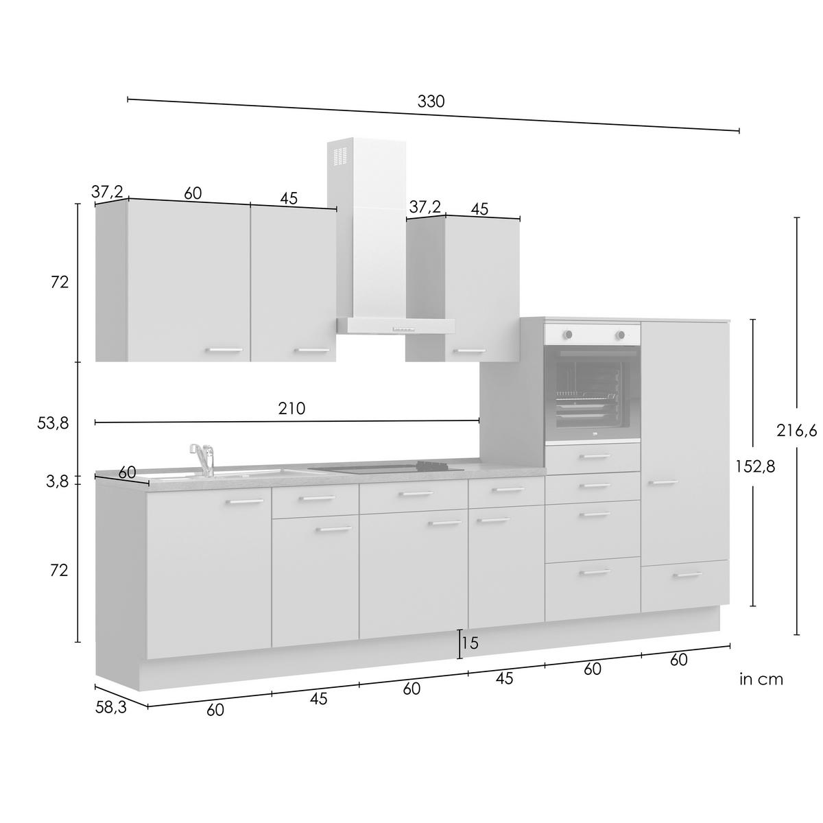 Kuchyňská linka 330 cm olivově zelená - barvy dubu/černá, Moderní, kov/kompozitní dřevo (330cm) - Nobilia