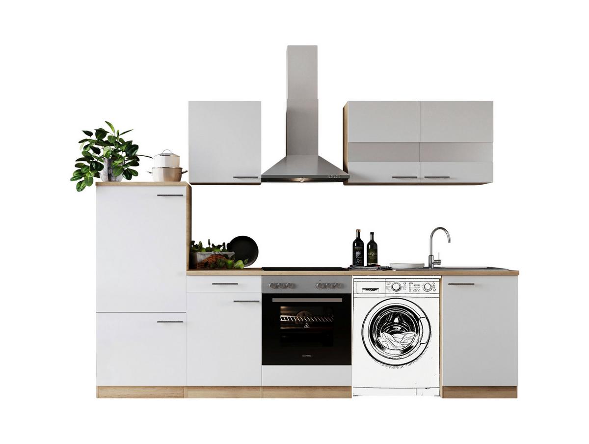 Küchenblock Merle Weiß B: 280 cm - Eichefarben/Weiß, Basics, Glas/Holzwerkstoff (280cm) - Respekta