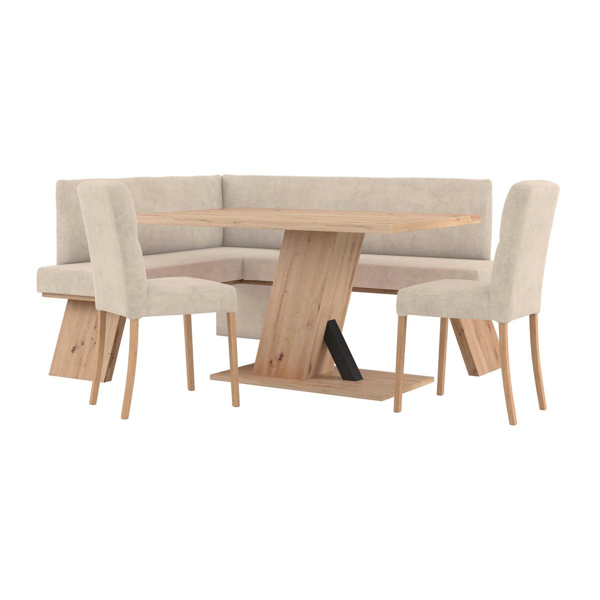 Eckbank Emma Ii Webstoff Beige, B: 150 Cm - Eichefarben/Beige, KONVENTIONELL, Holzwerkstoff/Textil (150/185cm)