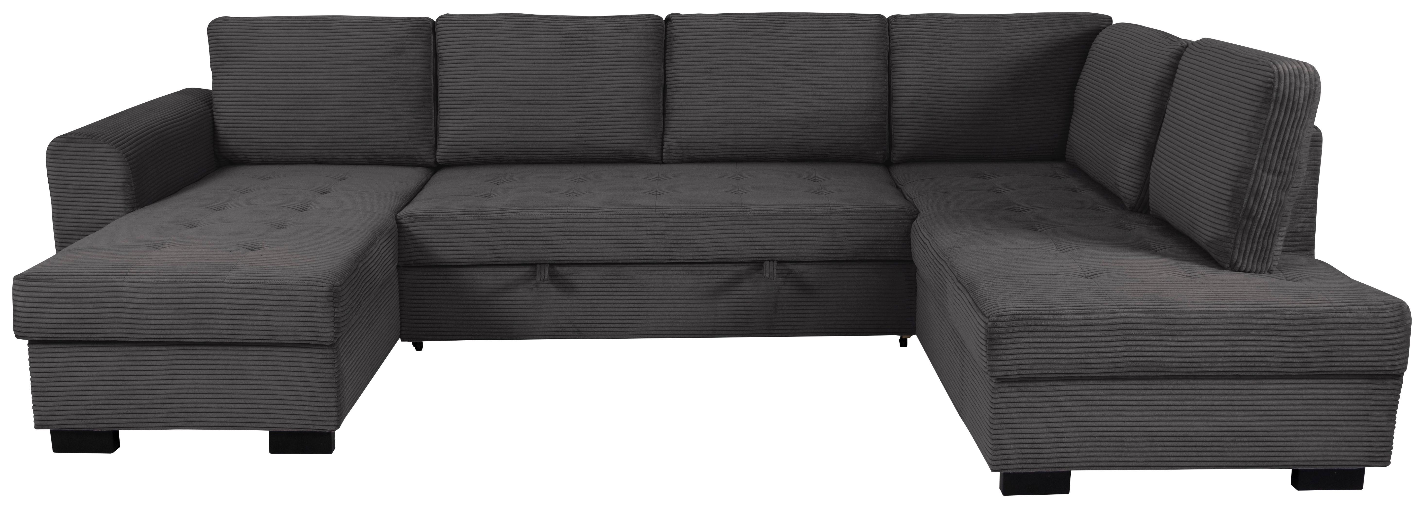 Souprava U MALTE, pravá, šedý manšestr - šedá/černá, Moderní, textil/plast (155/305/178cm) - Based